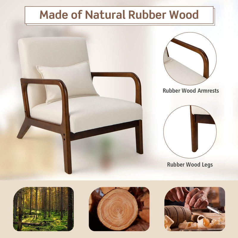 Modern Accent Chair with Lumbar Pillow and Rubber Wood Frame