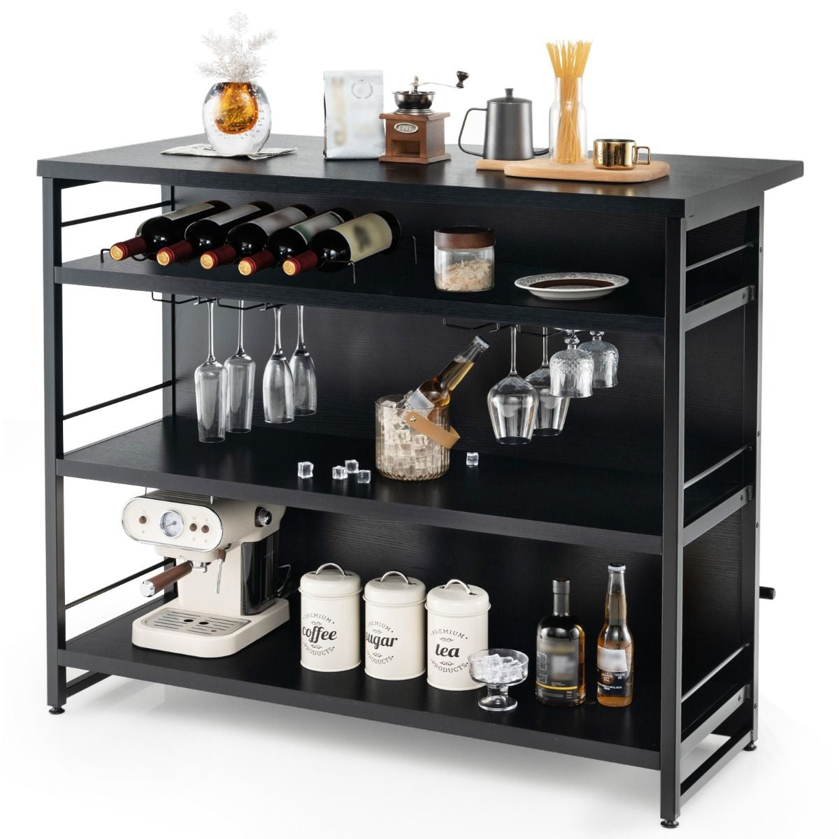 Industrial Home Bar Unit with 3 Open Shelves