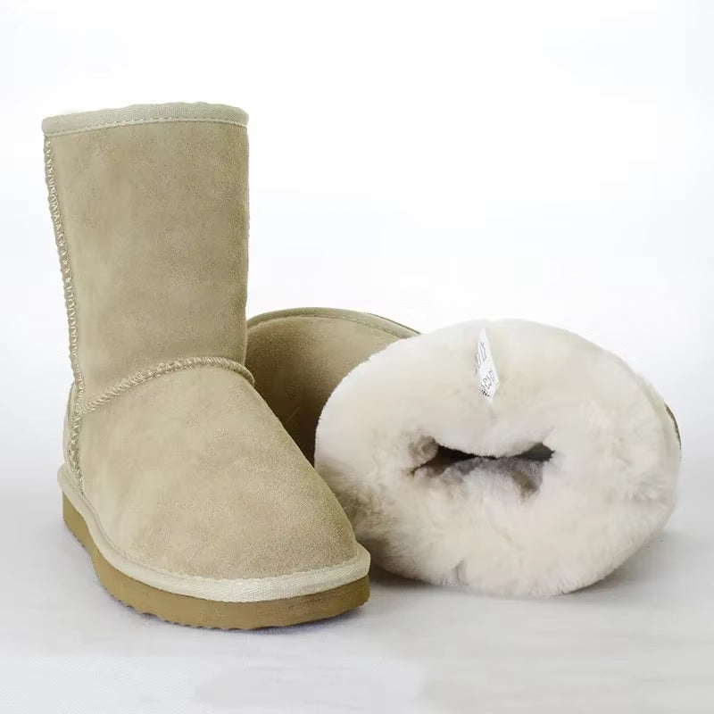 Cow Suede Leather Snow Boots Women Top Quality Australia Fur Boots Winter Boots for Women Warm Wool Ankle Boots Botas Mujer