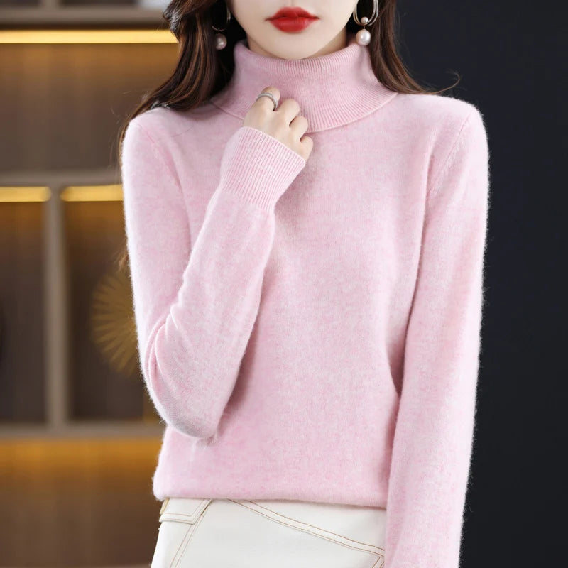 100% Merino Wool Cashmere Sweater Women Knitted Sweater Turtleneck Long Sleeve Pullovers Autumn Winter Clothing Warm Jumper Tops