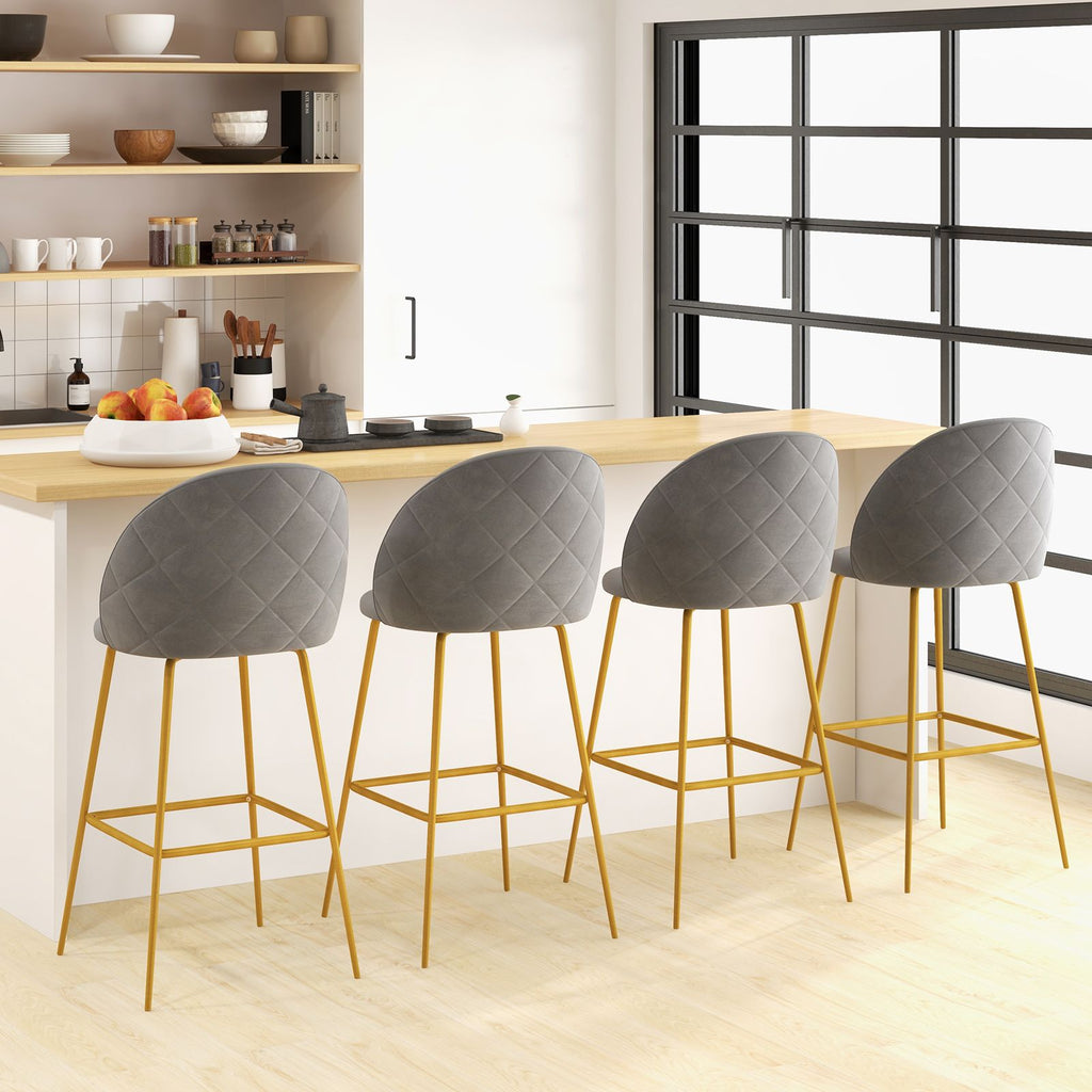 Bar Stools Set of 2 with Curved Backs and Padded Seats