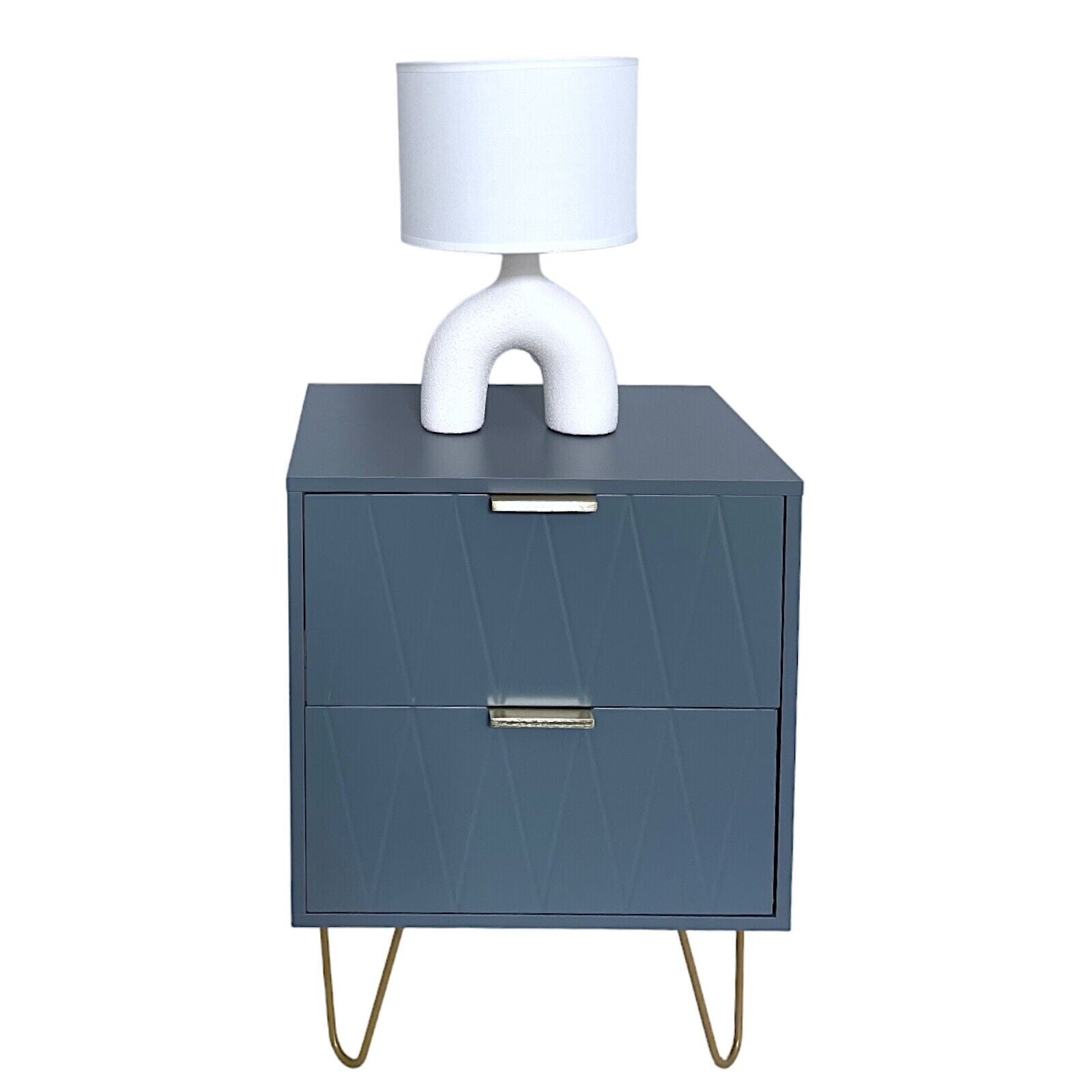 Bedside Tables with 2 Drawer Gold Legs Side Table Bedroom Furniture Grey
