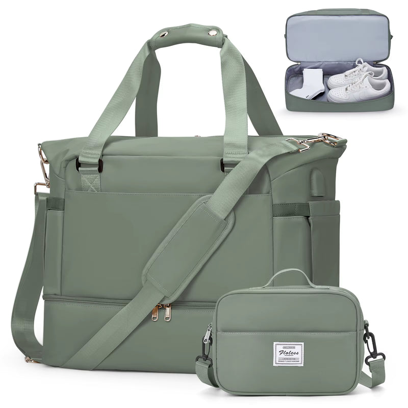 Gym Bag for Women, Large Travel Duffel Bag, Weekender Overnight Bag with Wet Pocket and Shoes Compartment for Travel, Gym, Yoga