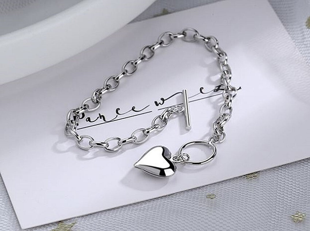 Heart Sterling Silver PLT Bracelet Womens Girls Jewellery