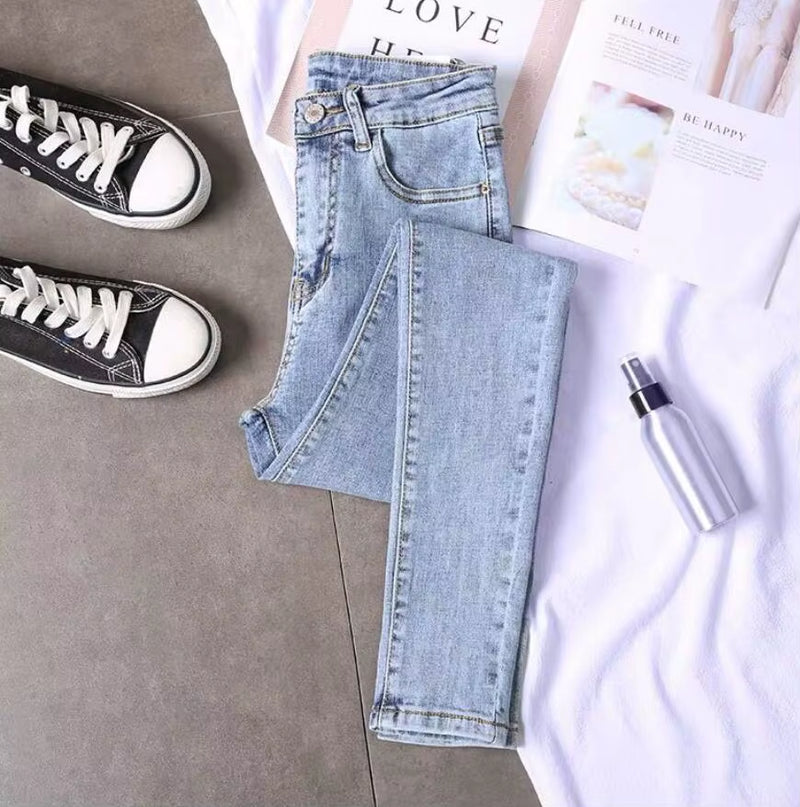 Elastic Strech Jeans for Women High Waist Full Length Skinny Pencil Black Blue Denim Pants Slim Streetwear Female Trousers