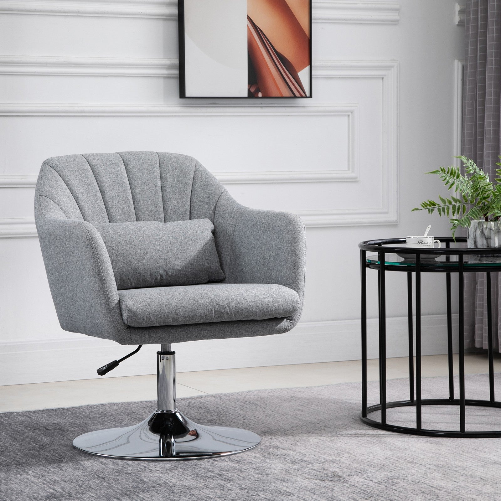 HOMCOM Stylish Retro Linen Swivel Tub Chair Steel Frame Cushion Seat Light Grey