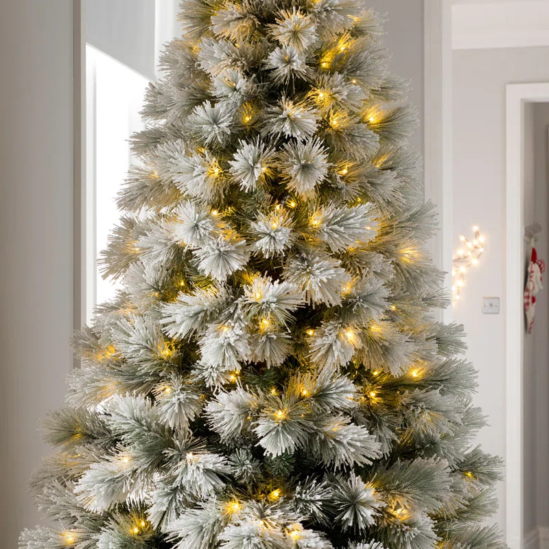 7Ft Snow Flocked Pine Artificial Christmas Tree with 350 Clear and White Lights