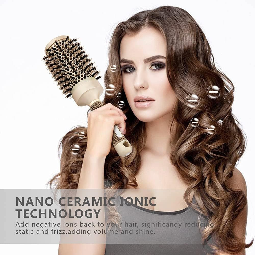 round Barrel Hair Brush with Simulation Boar Bristle, with Natural Wild Boar Bristles for Hair Blow Drying, Styling, Curling, Straightening, 53Mm Large, round Barrel Hair Brush