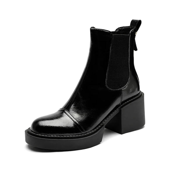 2024 Winter Genuine Leather Ankle Boots Women Shoes Retro round Toe Women Boots Platform Boots Womens Heels Chunky Boots