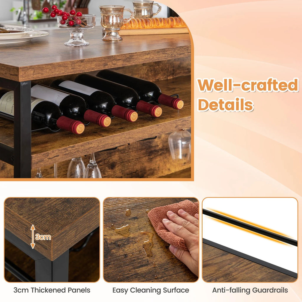 Industrial Home Bar Unit with 3 Open Shelves