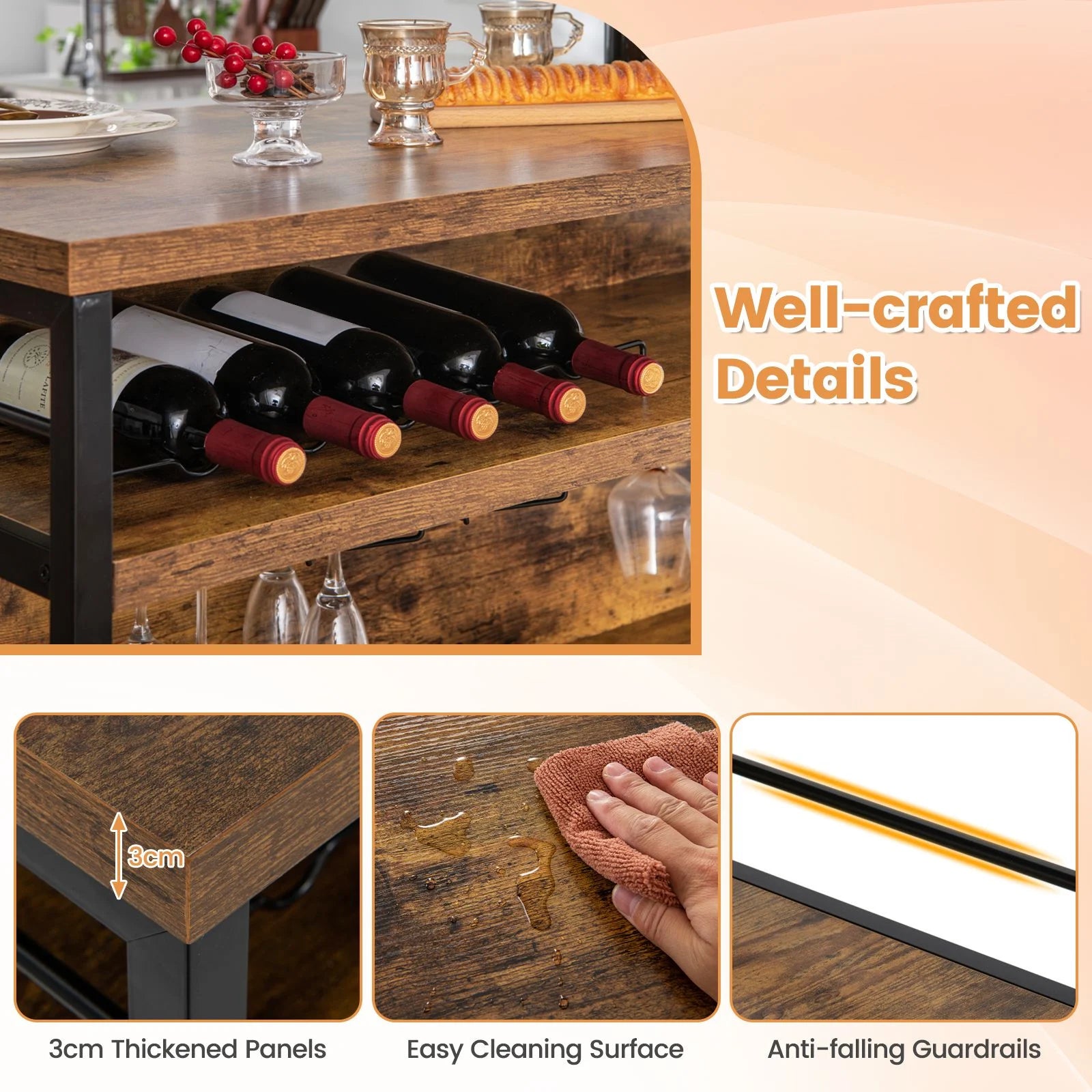 Industrial Home Bar Unit with 3 Open Shelves
