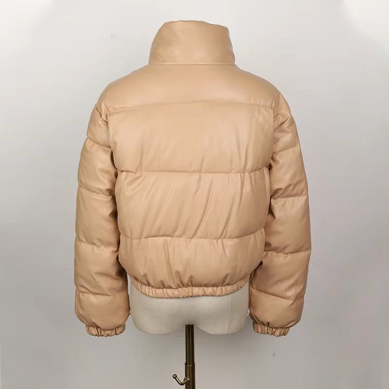 Winter Parka Coat Women'S Jacket Thick Warm Women Fashion Black PU Leather Coats Women Elegant Zipper Faux Leather Jackets Tops