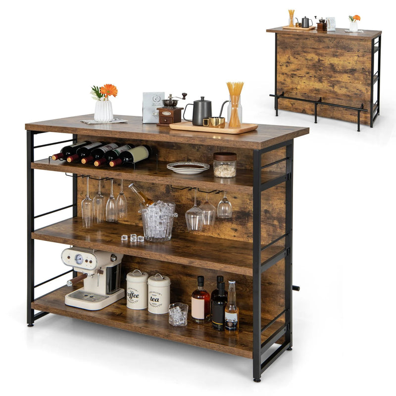 Industrial Home Bar Unit with 3 Open Shelves