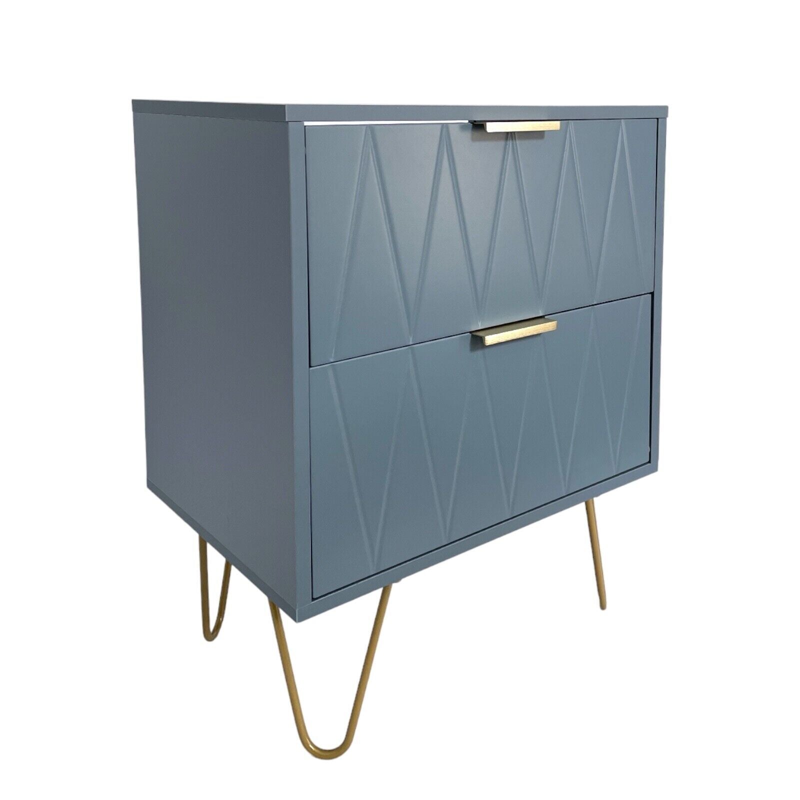Bedside Tables with 2 Drawer Gold Legs Side Table Bedroom Furniture Grey