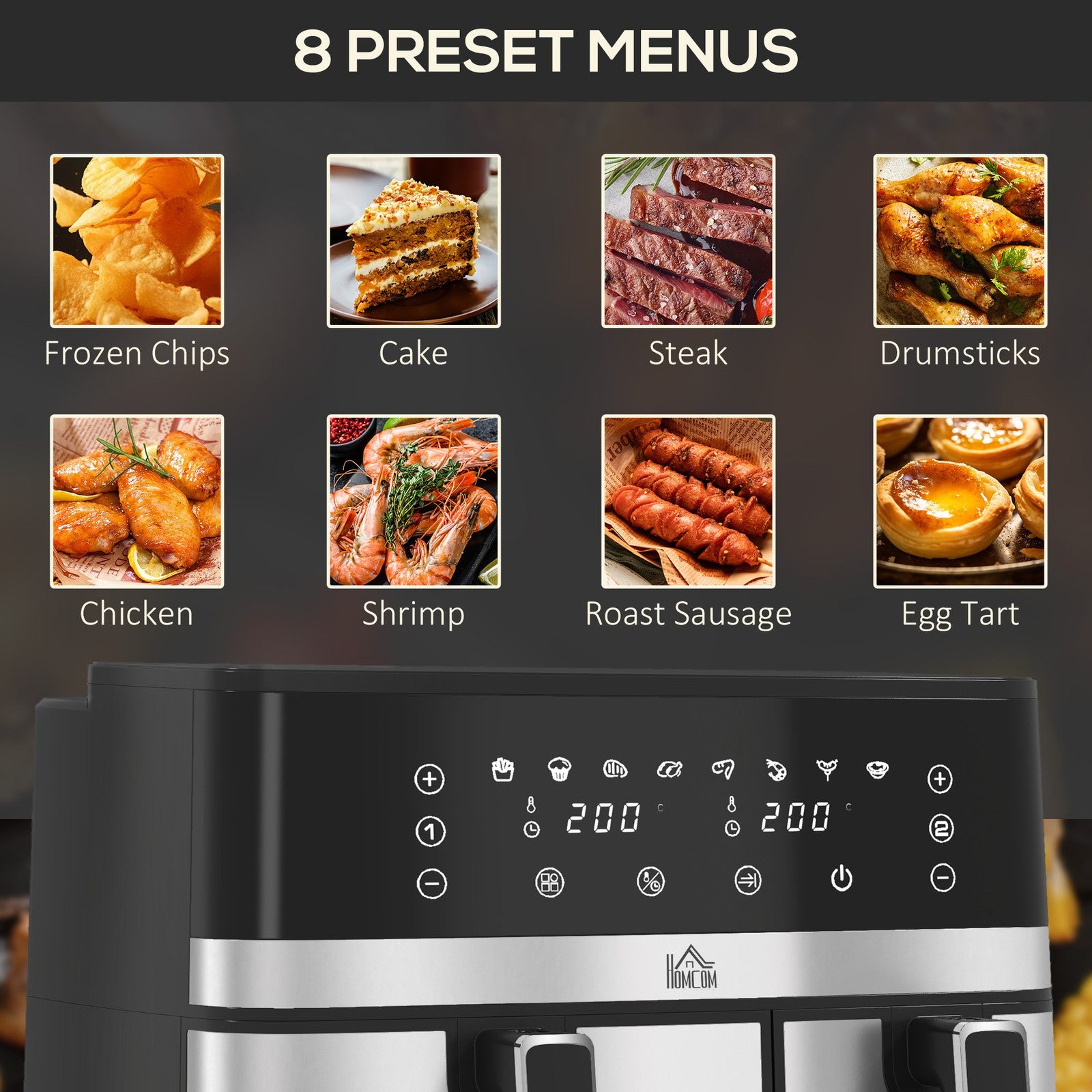 Dual Air Fryer, 8.5L Double Air Fryer with 8 Presets, Smart Finish, 2700W