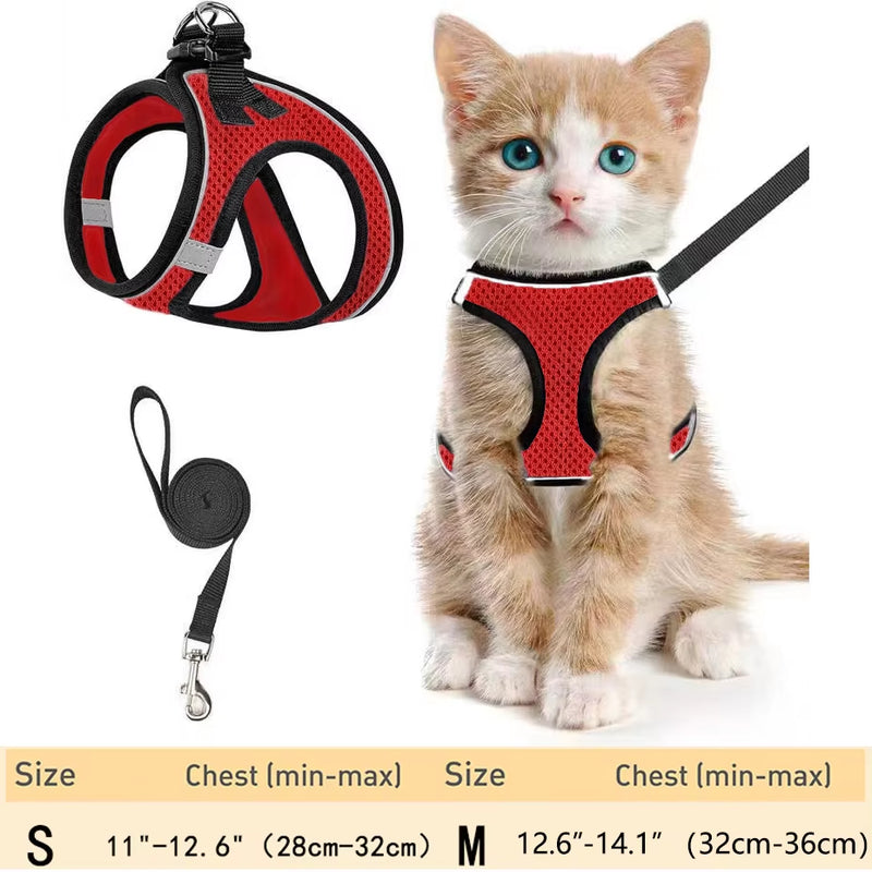 Cat Harness and Leash for Walking Escape Proof, Adjustable Kitten Vest Harness Reflective Soft Mesh Puppy Harness for Outdoor, C