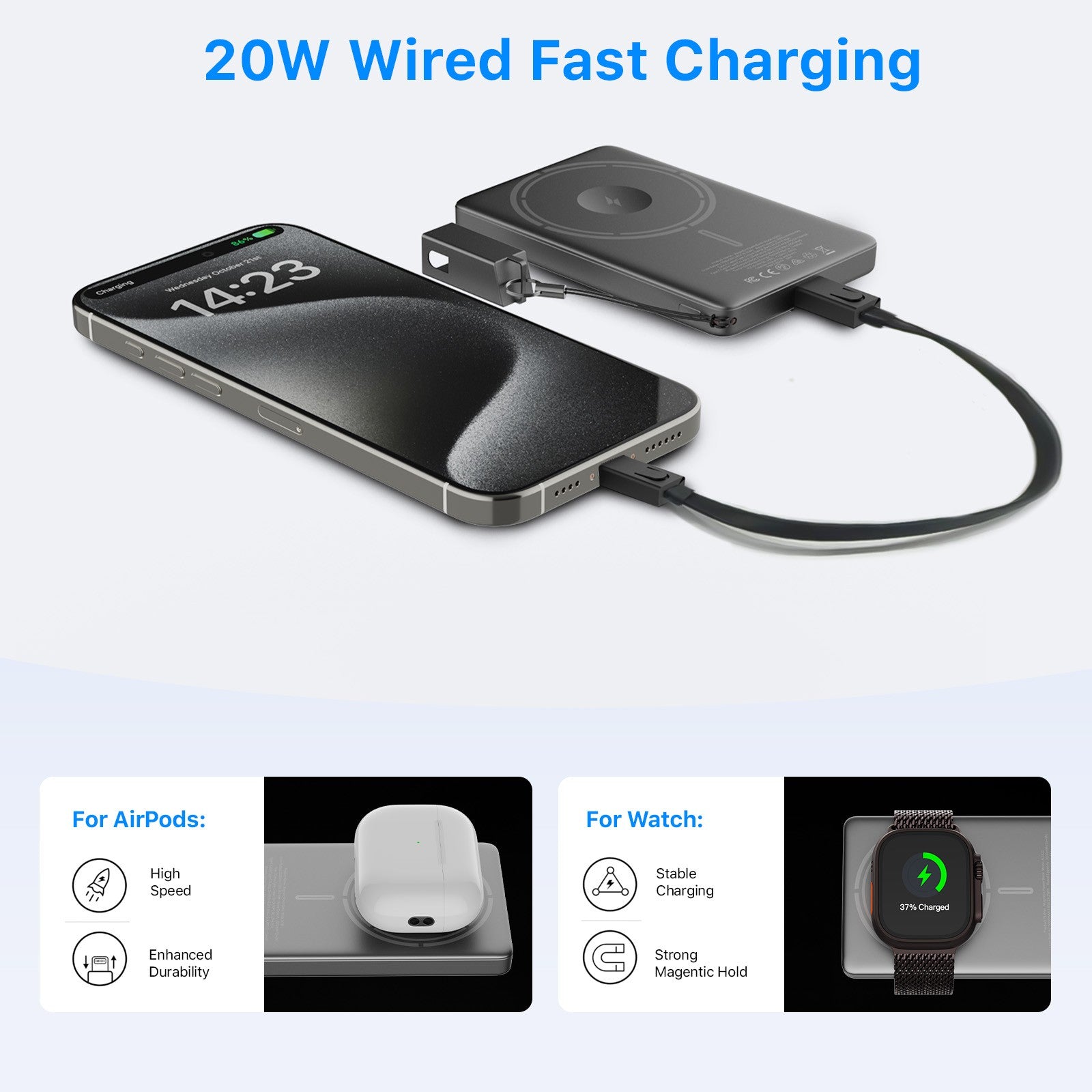 Ultra Slim Magnetic Wireless Power Bank 5000Mah 20W 20W Portable Fast Charging
