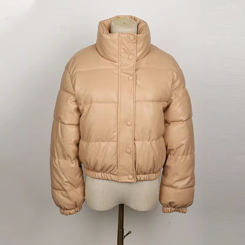 Winter Parka Coat Women'S Jacket Thick Warm Women Fashion Black PU Leather Coats Women Elegant Zipper Faux Leather Jackets Tops