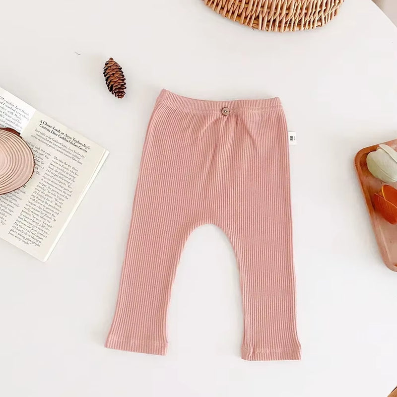 Baby Solid Leggings Girls All-Match Striped Skinny Pants Kids Cotton Elasticity Slim Pants Newborn Boy Stretch Trousers