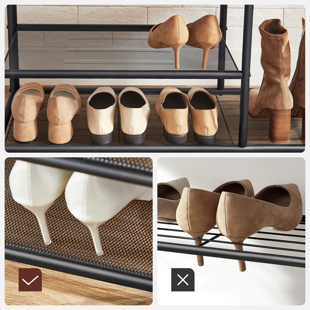 Coat Stand Rack, Coat and Shoe Storage Hallway, Coat Tree with Shoe Bench, 9 Removable Hooks, Top Shelf