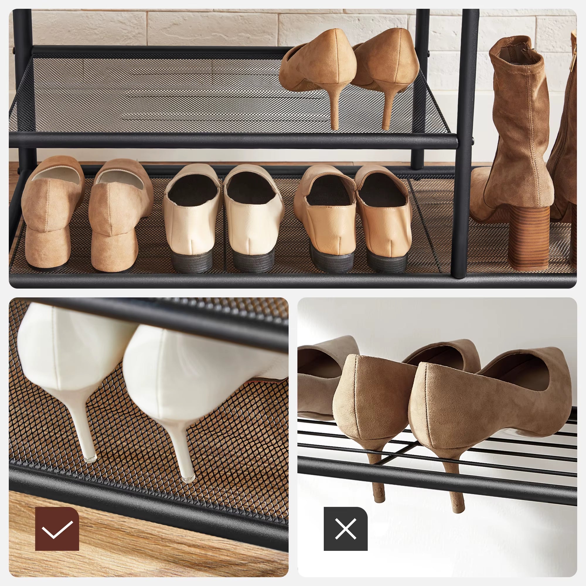 Coat Stand Rack, Coat and Shoe Storage Hallway, Coat Tree with Shoe Bench, 9 Removable Hooks, Top Shelf