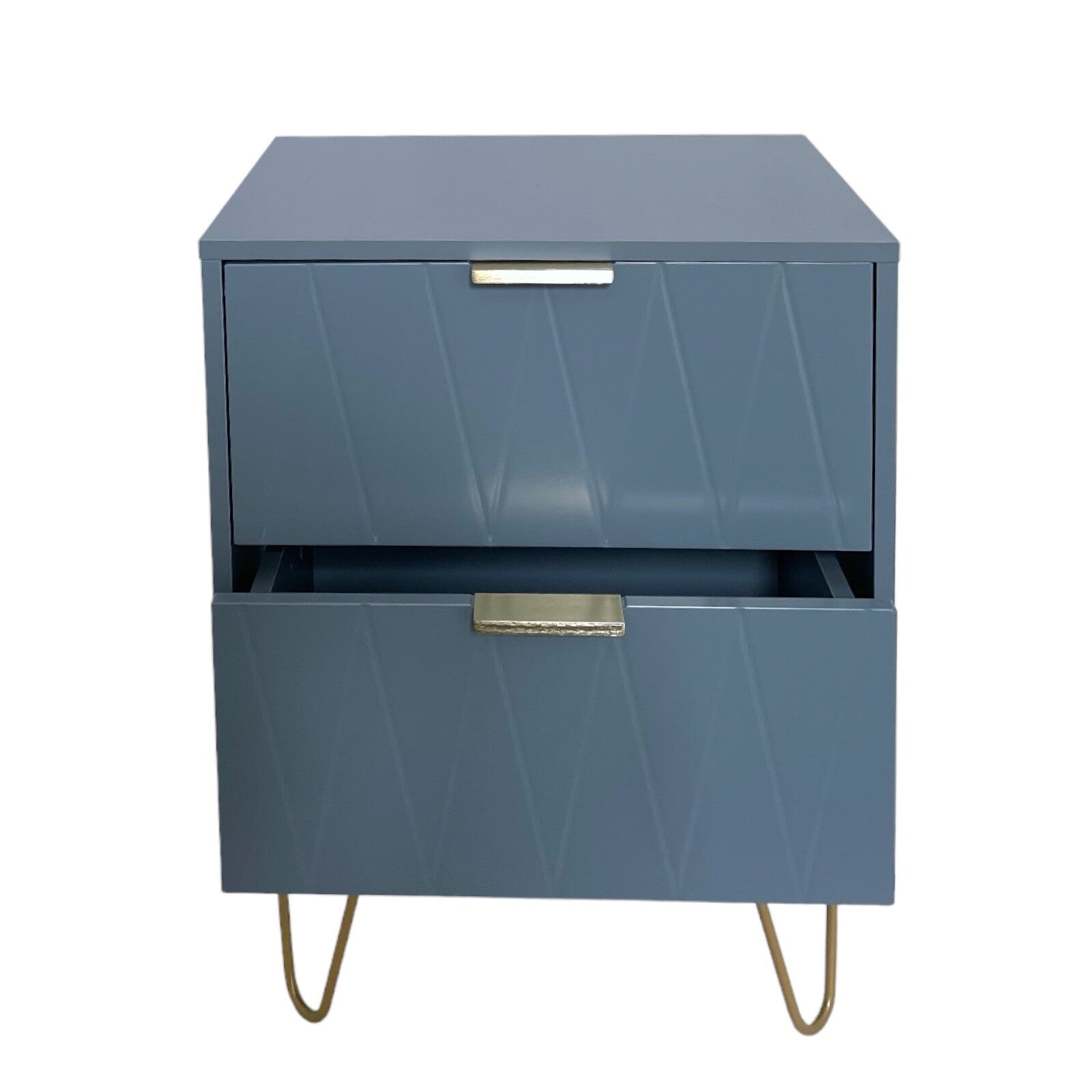 Bedside Tables with 2 Drawer Gold Legs Side Table Bedroom Furniture Grey