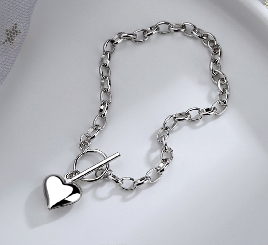 Heart Sterling Silver PLT Bracelet Womens Girls Jewellery