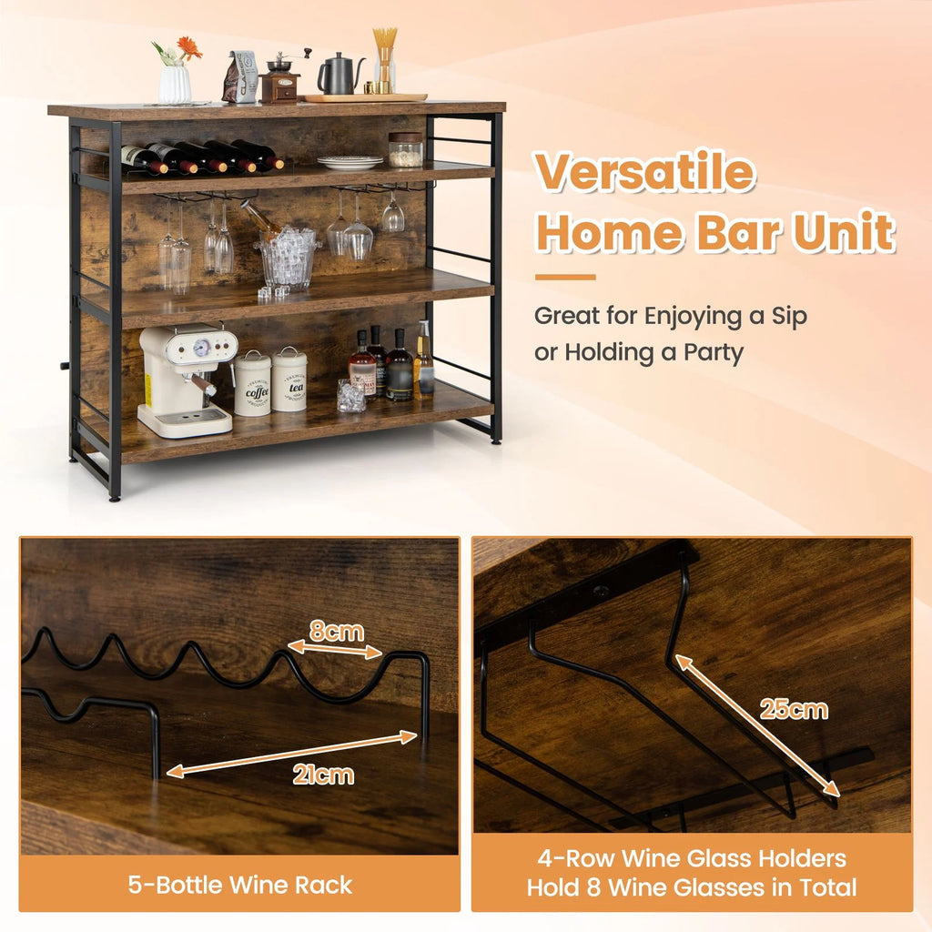 Industrial Home Bar Unit with 3 Open Shelves