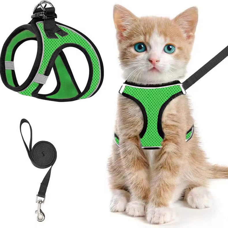 Cat Harness and Leash for Walking Escape Proof, Adjustable Kitten Vest Harness Reflective Soft Mesh Puppy Harness for Outdoor, C