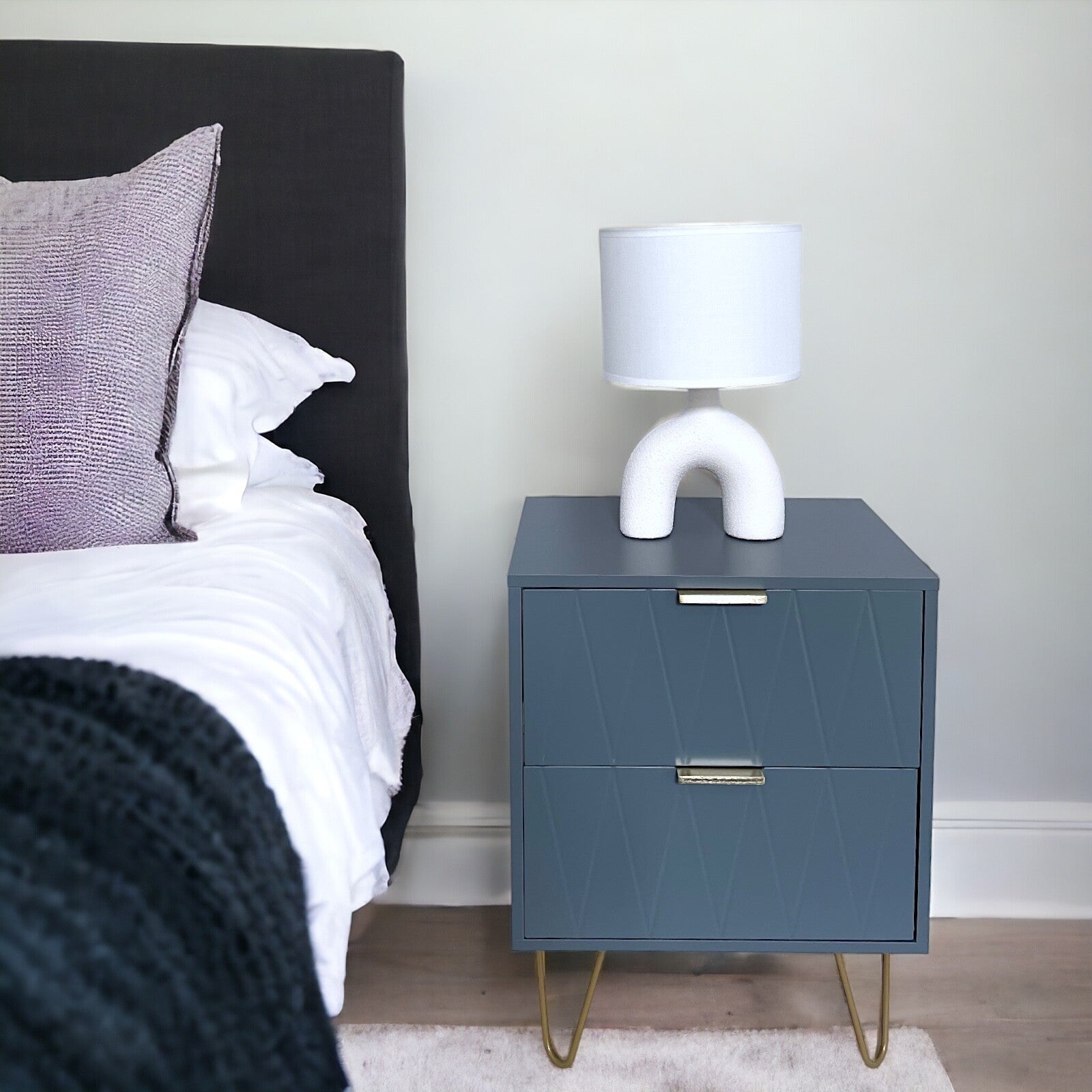 Bedside Tables with 2 Drawer Gold Legs Side Table Bedroom Furniture Grey