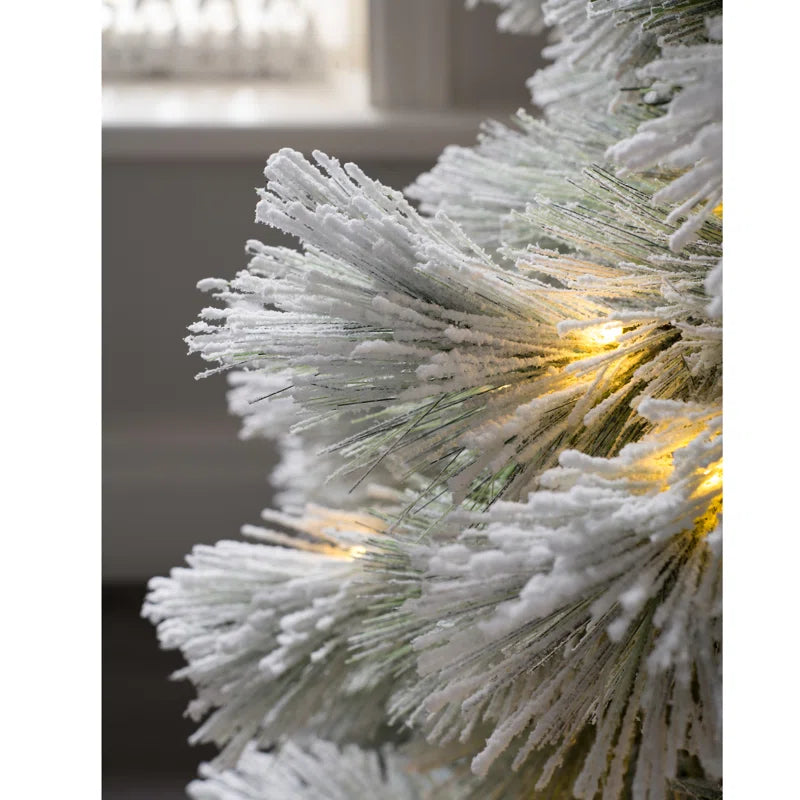 7Ft Snow Flocked Pine Artificial Christmas Tree with 350 Clear and White Lights
