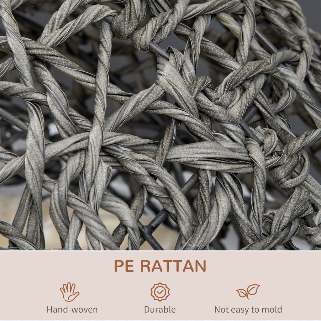 Pawhut Rattan Elevated Cat House Kitten Bed Pet Furniture W/ Cushion Grey