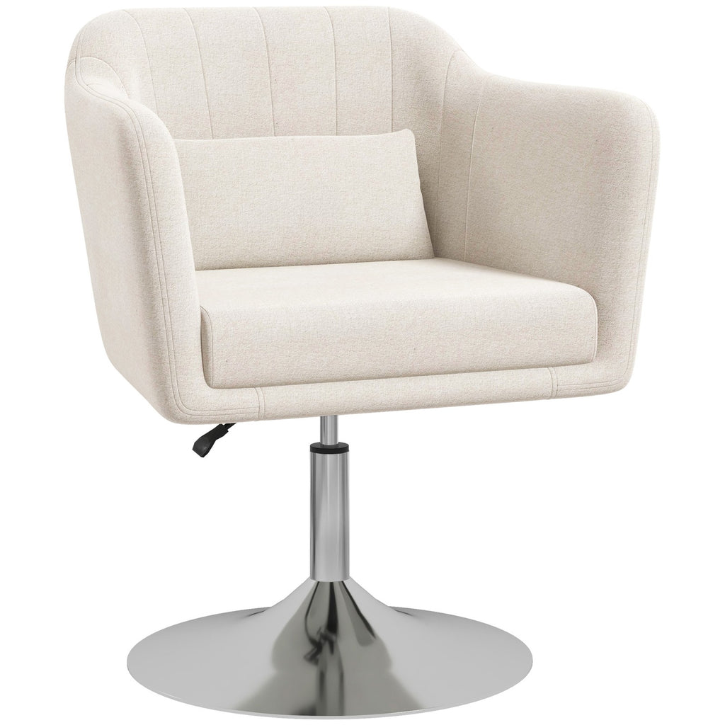 Stylish Retro Cream White Linen Swivel Tub Chair