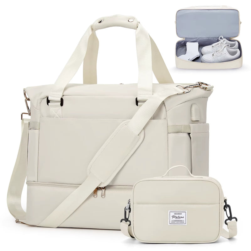 Gym Bag for Women, Large Travel Duffel Bag, Weekender Overnight Bag with Wet Pocket and Shoes Compartment for Travel, Gym, Yoga