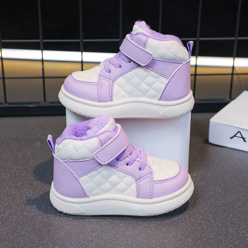 Fleece Lined Sports Shoes for Boys and Girls Warm Kids Shoes for Winter Running Sports Shoes and Basketball Shoes