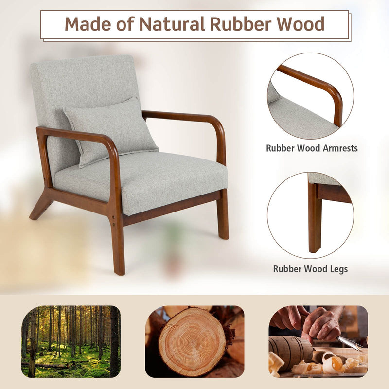 Modern Accent Chair with Lumbar Pillow and Rubber Wood Frame