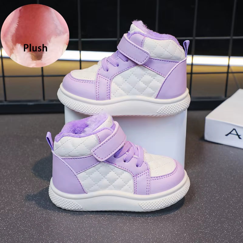 Fleece Lined Sports Shoes for Boys and Girls Warm Kids Shoes for Winter Running Sports Shoes and Basketball Shoes