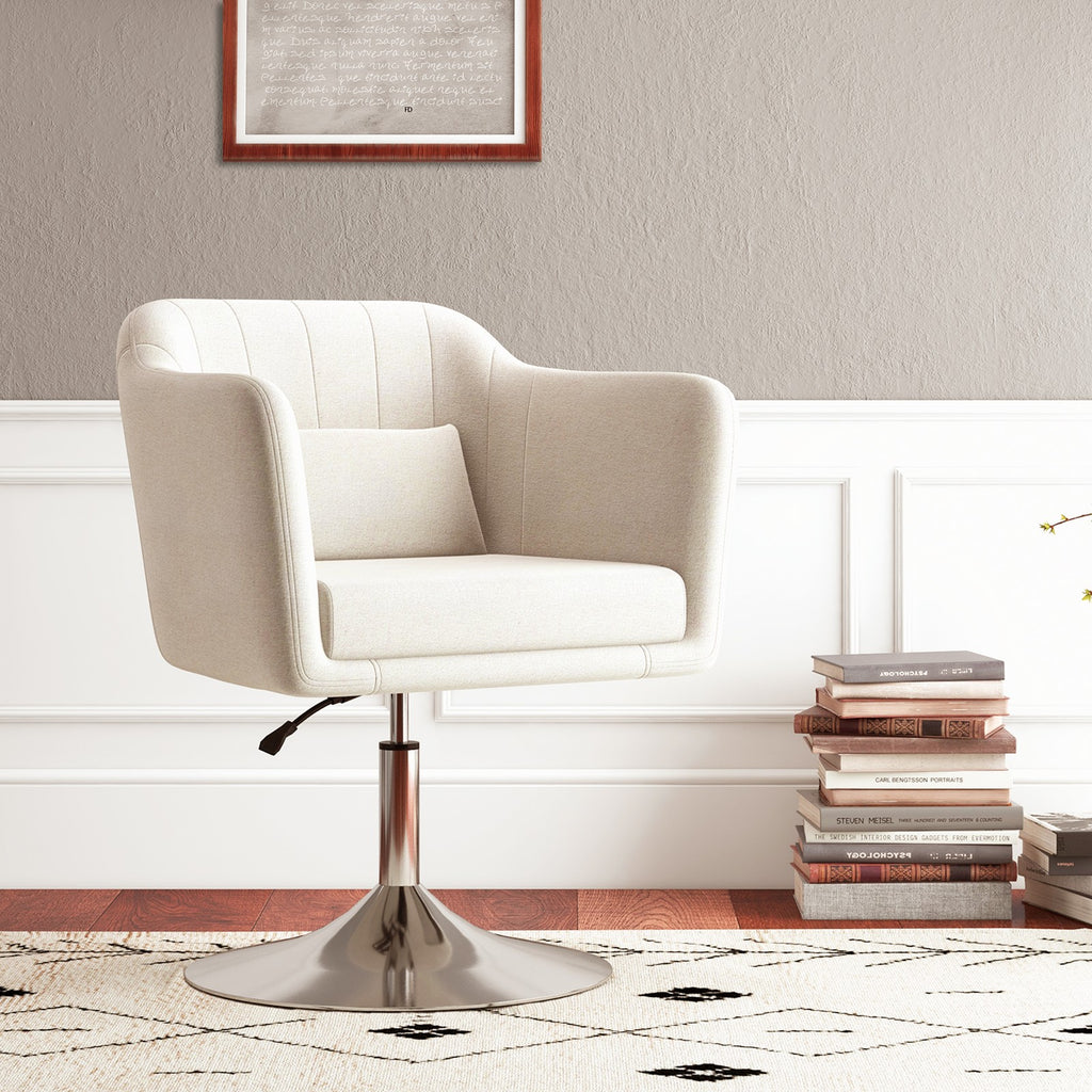 Stylish Retro Cream White Linen Swivel Tub Chair