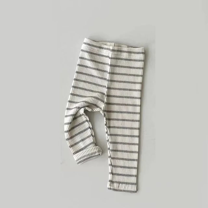 Baby Solid Leggings Girls All-Match Striped Skinny Pants Kids Cotton Elasticity Slim Pants Newborn Boy Stretch Trousers