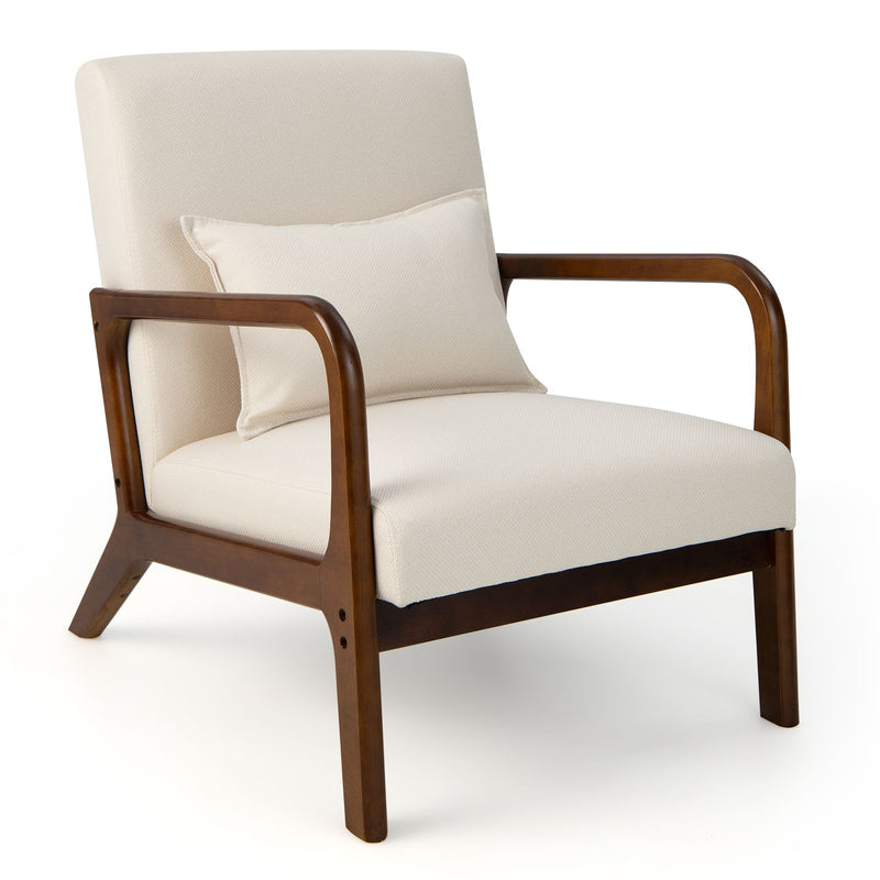 Modern Accent Chair with Lumbar Pillow and Rubber Wood Frame