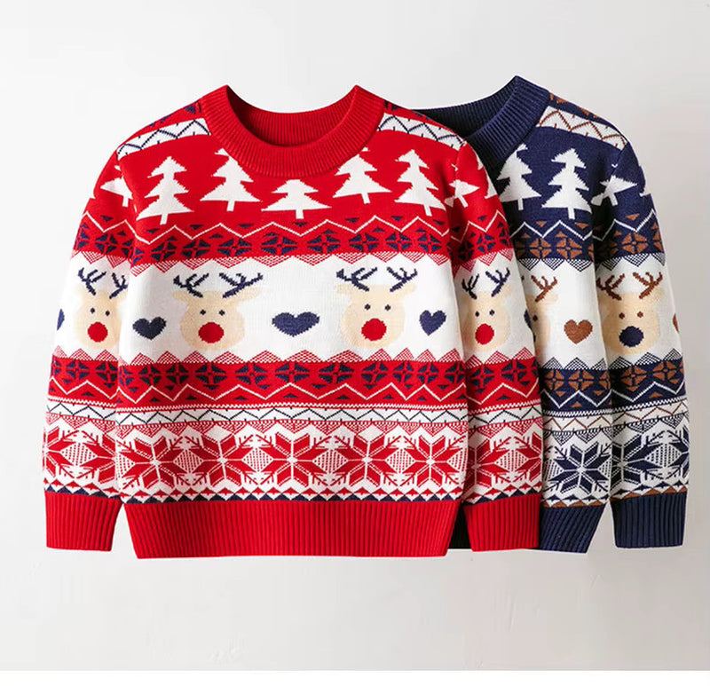 Christmas Reindeer Sweaters Boys Girls Xmas Pullovers Cartoon Deer Jumper