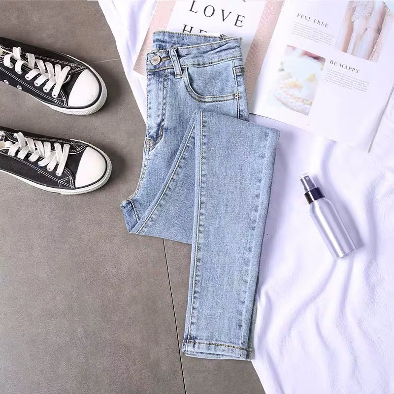 Elastic Strech Jeans for Women High Waist Full Length Skinny Pencil Black Blue Denim Pants Slim Streetwear Female Trousers