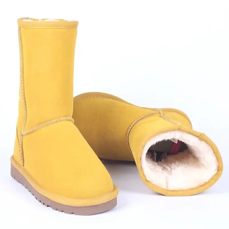 Cow Suede Leather Snow Boots Women Top Quality Australia Fur Boots Winter Boots for Women Warm Wool Ankle Boots Botas Mujer