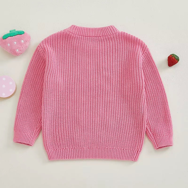1-4Years Toddler Girls Sweater Strawberry Letter Embroidery Crew Neck Long Sleeve Kids Pullovers Jumper for Girls