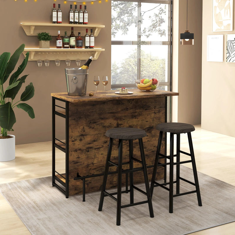 Industrial Home Bar Unit with 3 Open Shelves