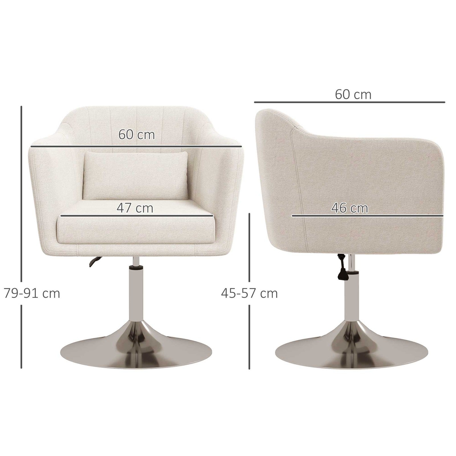 Stylish Retro Cream White Linen Swivel Tub Chair
