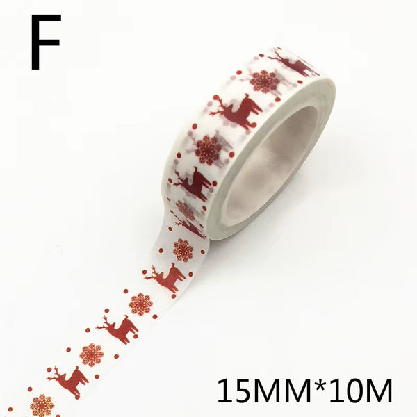 1PC Christmas Washi Tapes Snowflake Reindeer Stripes Kawaii Masking Tapes Stickers Stationery Scrapbooking School Supplies