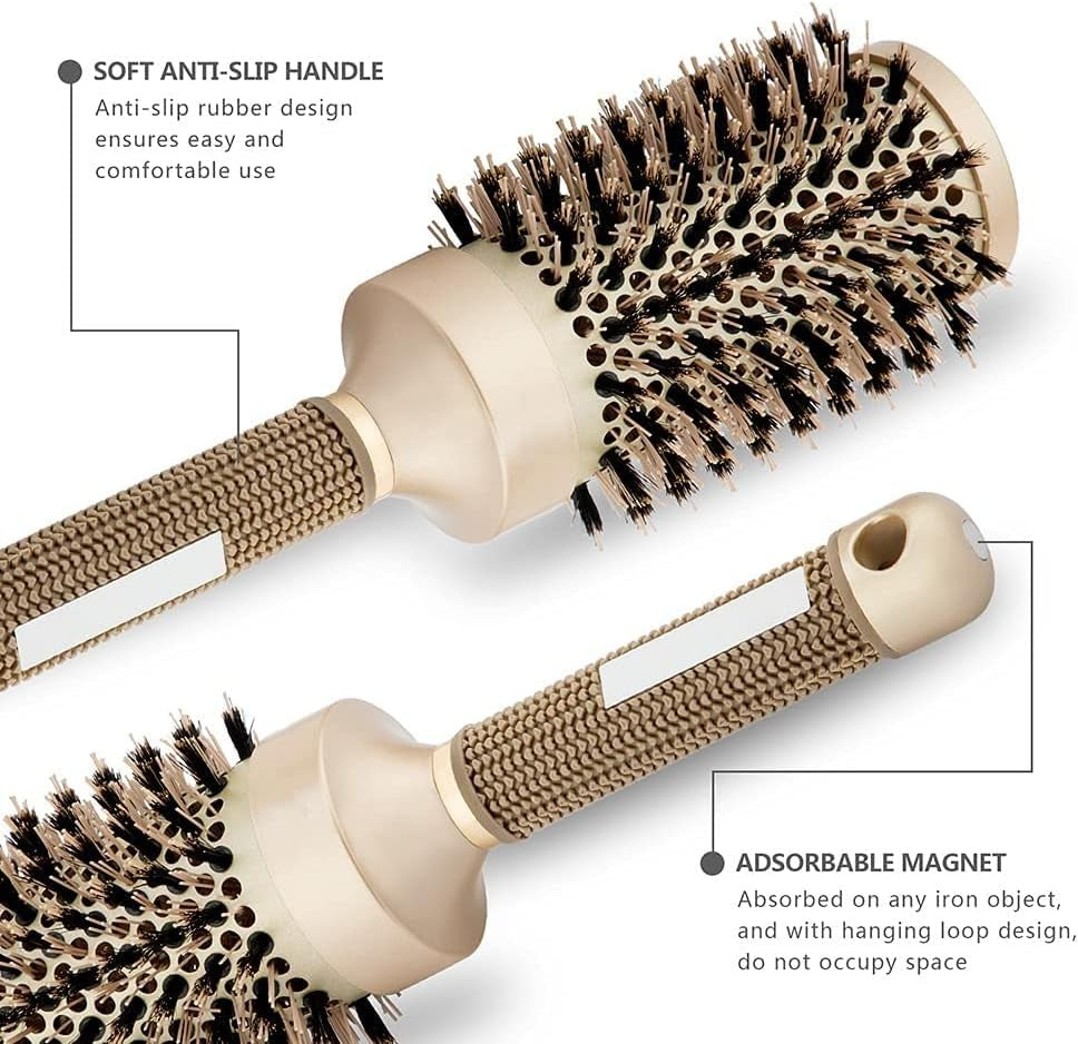 round Barrel Hair Brush with Simulation Boar Bristle, with Natural Wild Boar Bristles for Hair Blow Drying, Styling, Curling, Straightening, 53Mm Large, round Barrel Hair Brush