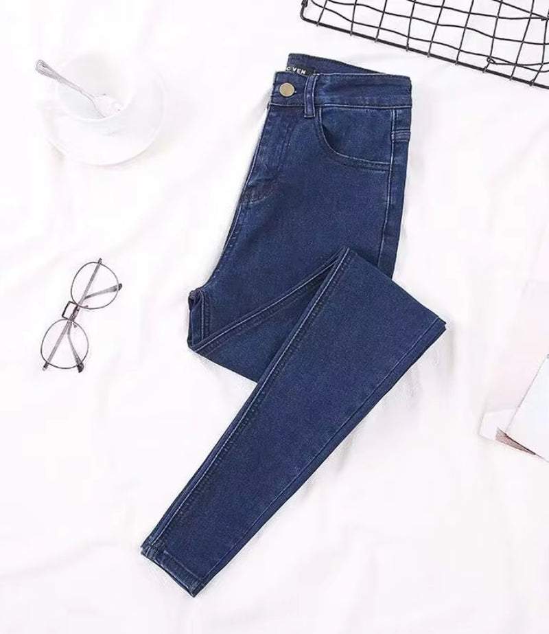 Elastic Strech Jeans for Women High Waist Full Length Skinny Pencil Black Blue Denim Pants Slim Streetwear Female Trousers