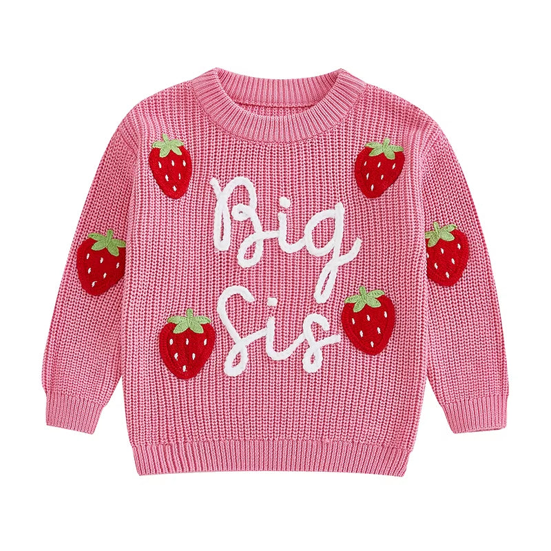 1-4Years Toddler Girls Sweater Strawberry Letter Embroidery Crew Neck Long Sleeve Kids Pullovers Jumper for Girls